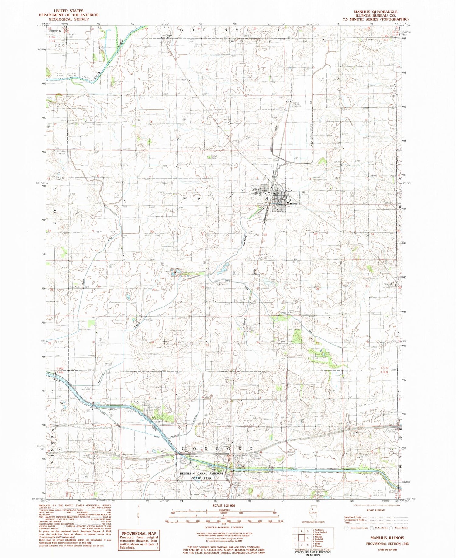 Classic USGS Manlius Illinois 7.5'x7.5' Topo Map Image