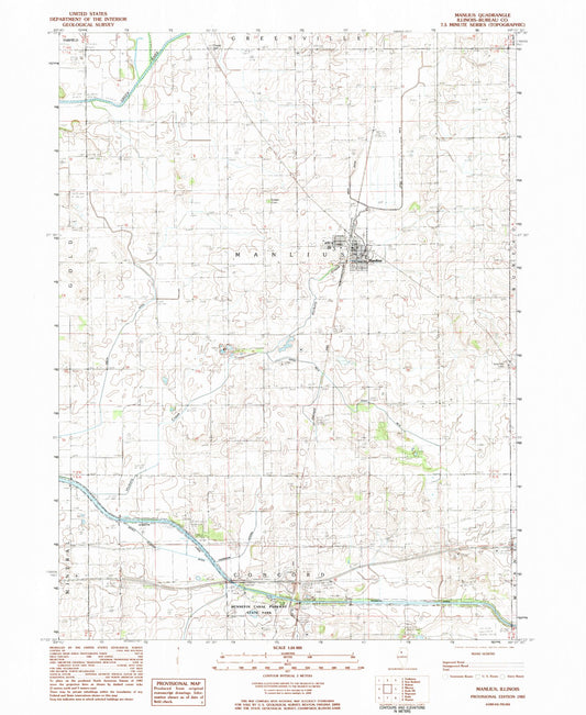 Classic USGS Manlius Illinois 7.5'x7.5' Topo Map Image