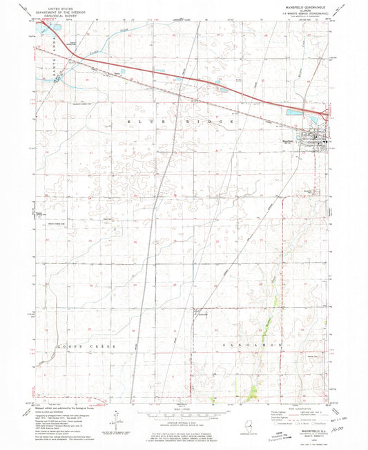 Classic USGS Mansfield Illinois 7.5'x7.5' Topo Map Image
