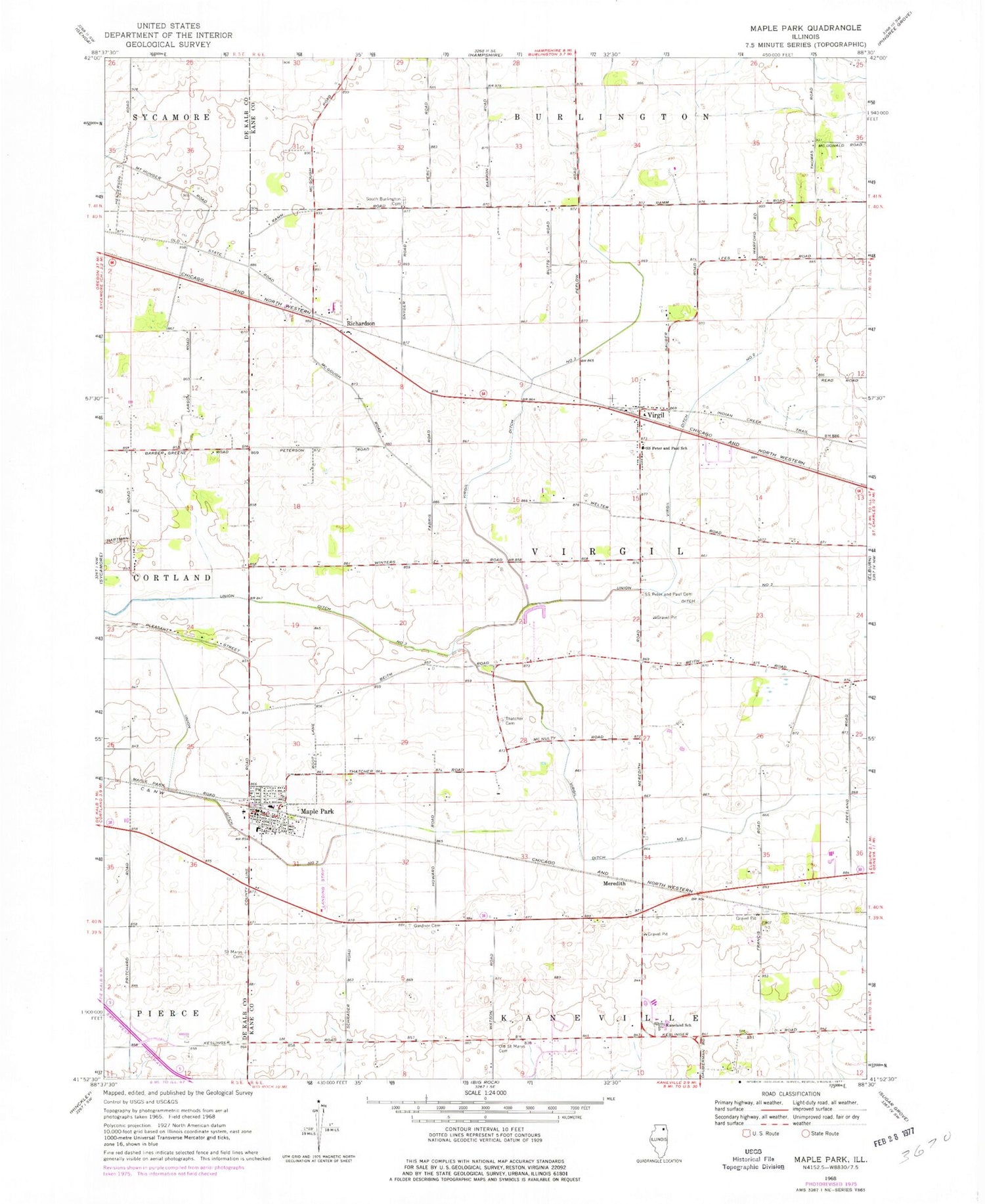 Classic USGS Maple Park Illinois 7.5'x7.5' Topo Map Image
