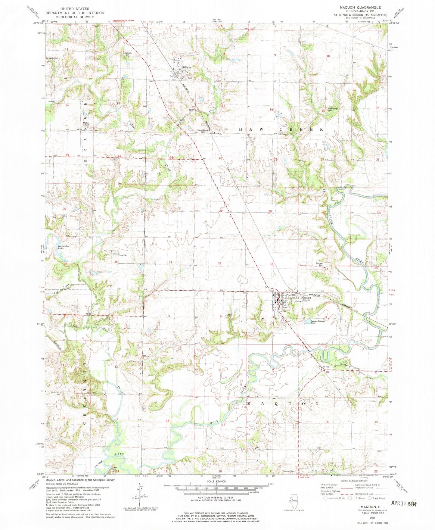 Classic USGS Maquon Illinois 7.5'x7.5' Topo Map Image