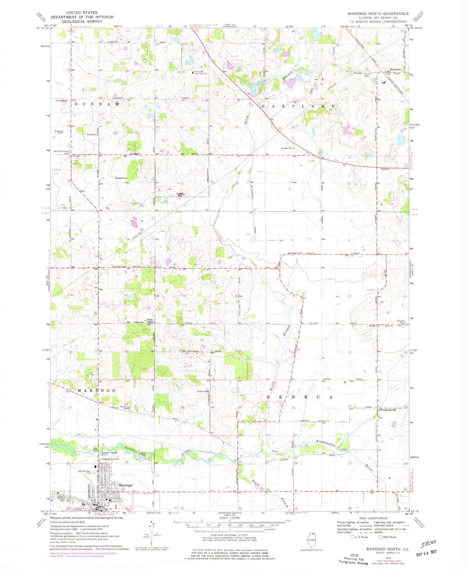 Classic USGS Marengo North Illinois 7.5'x7.5' Topo Map Image