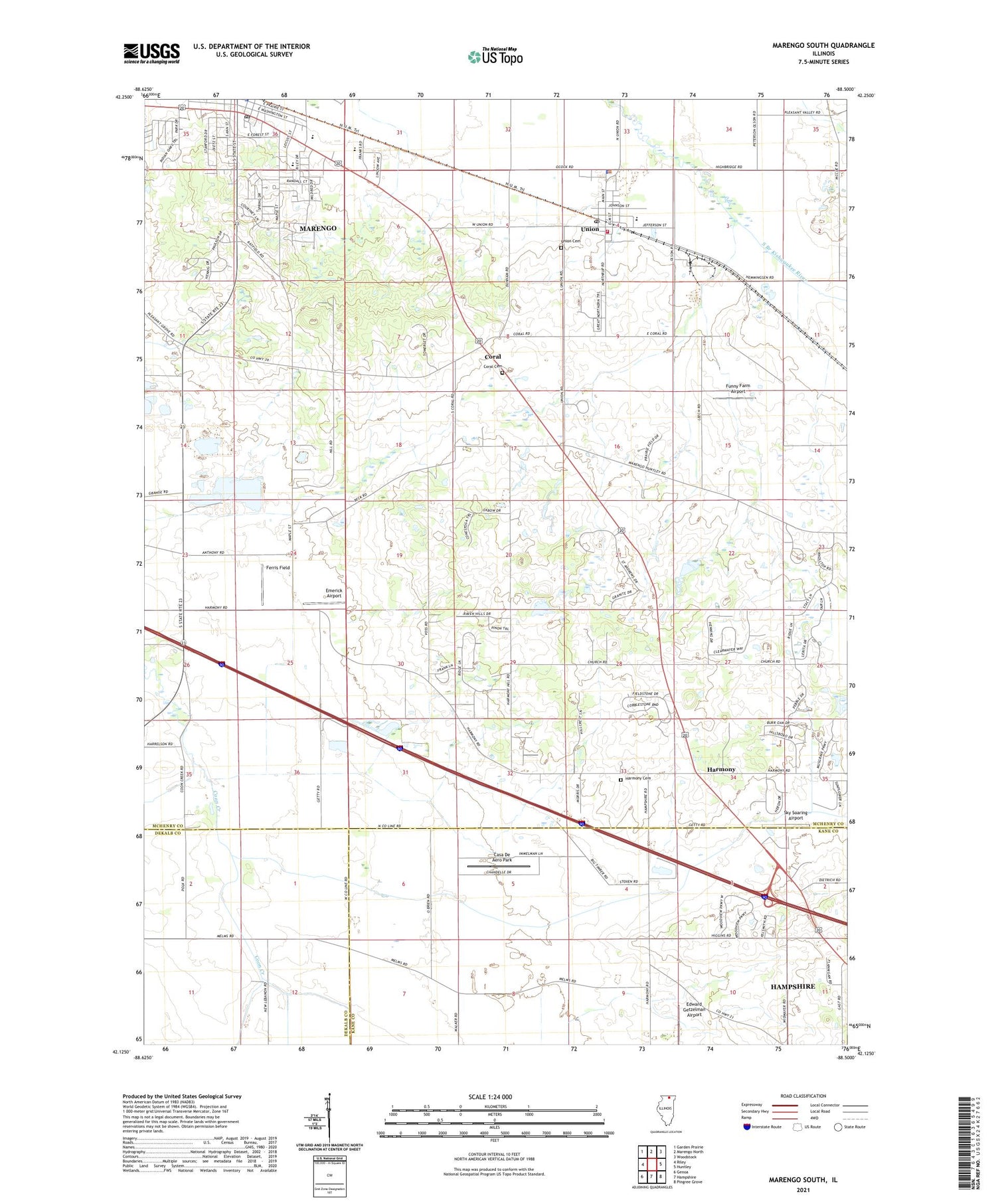 Marengo South Illinois US Topo Map Image