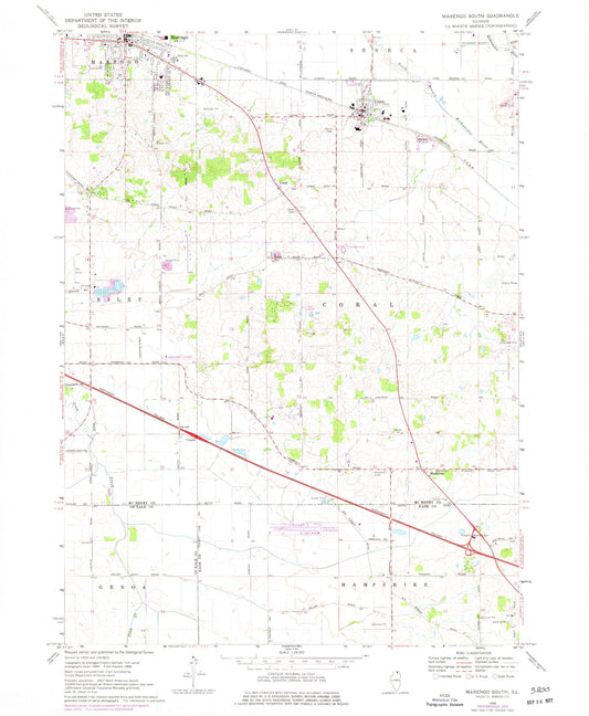 Classic USGS Marengo South Illinois 7.5'x7.5' Topo Map Image