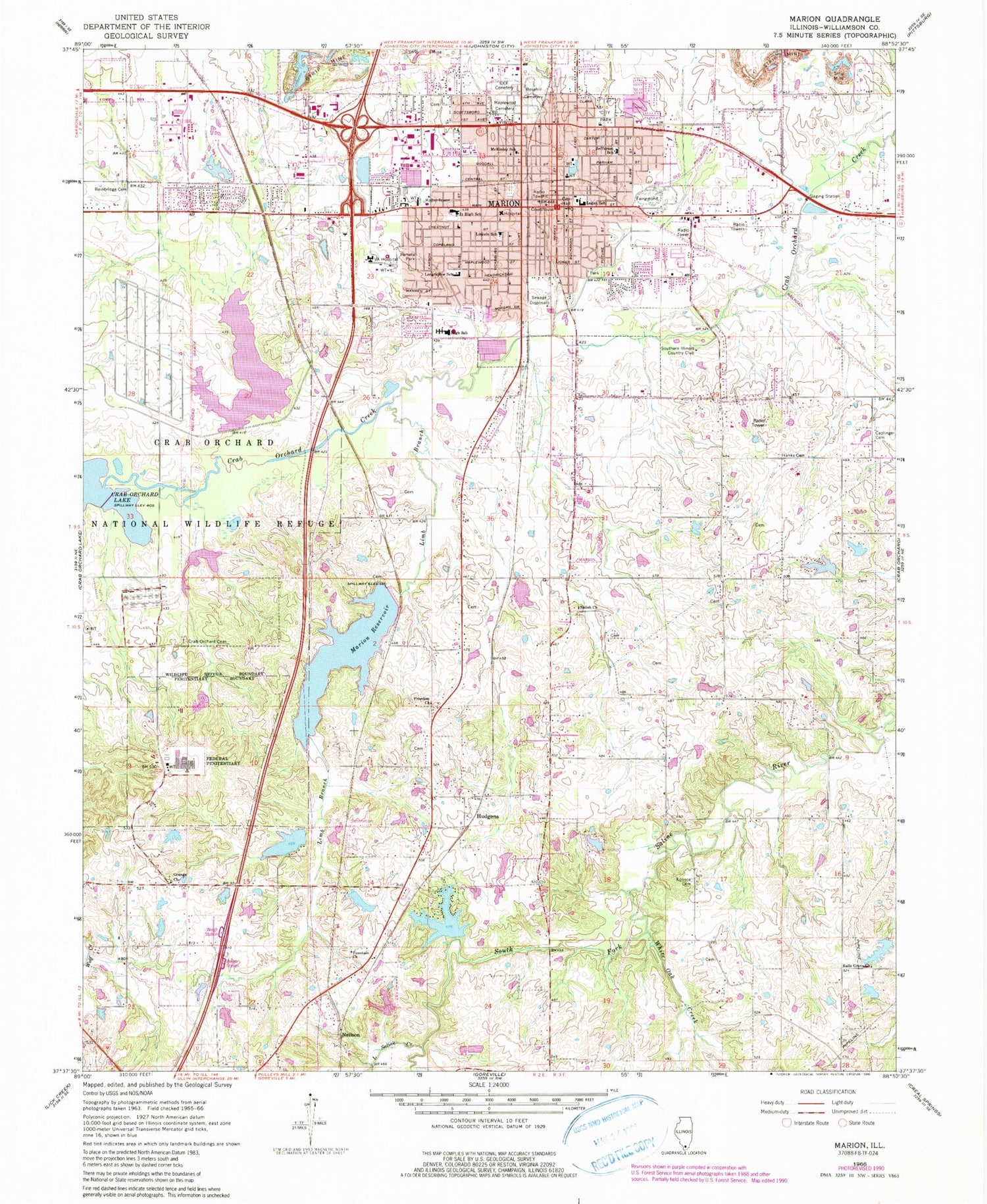 Classic USGS Marion Illinois 7.5'x7.5' Topo Map Image