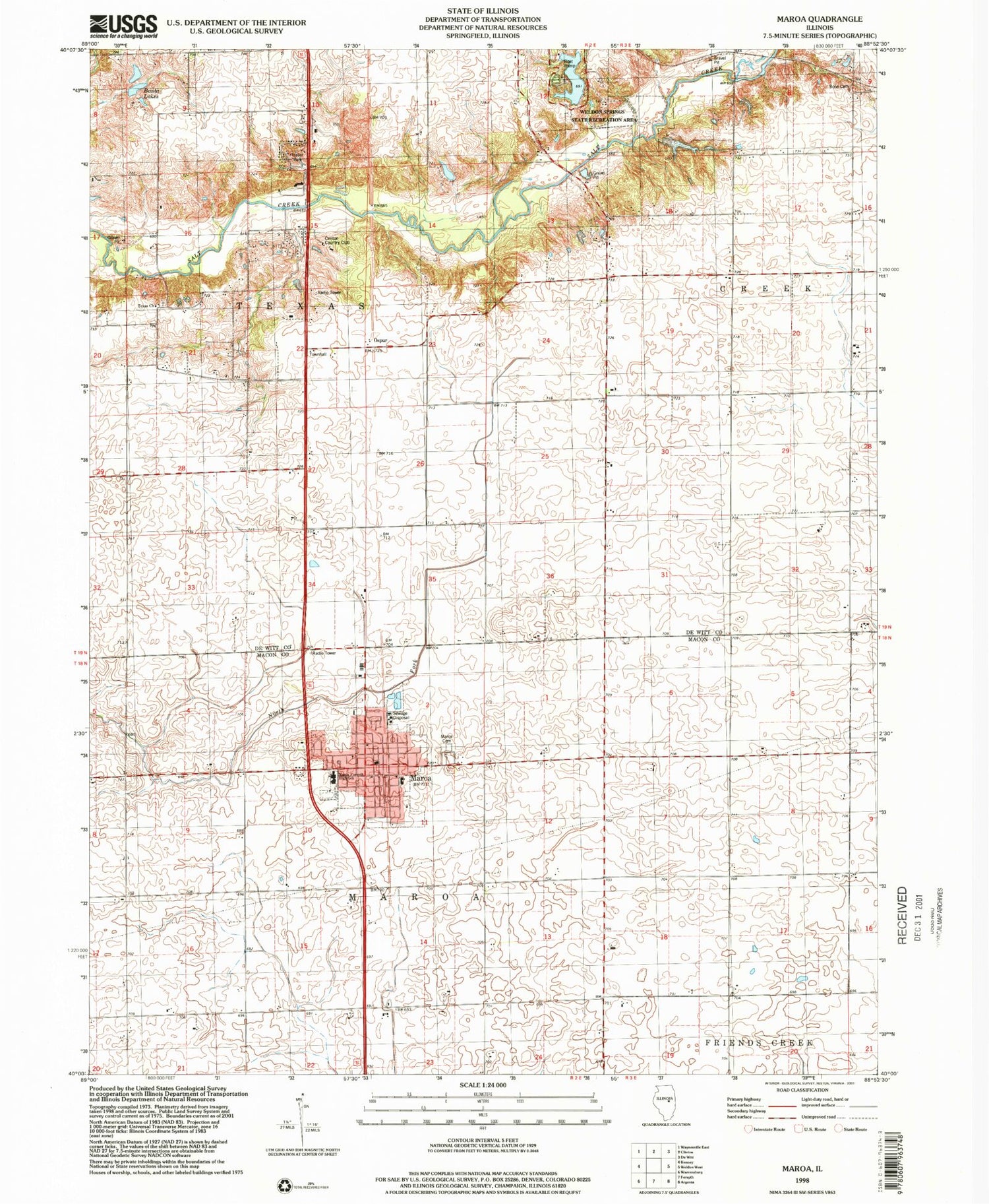 Classic USGS Maroa Illinois 7.5'x7.5' Topo Map Image