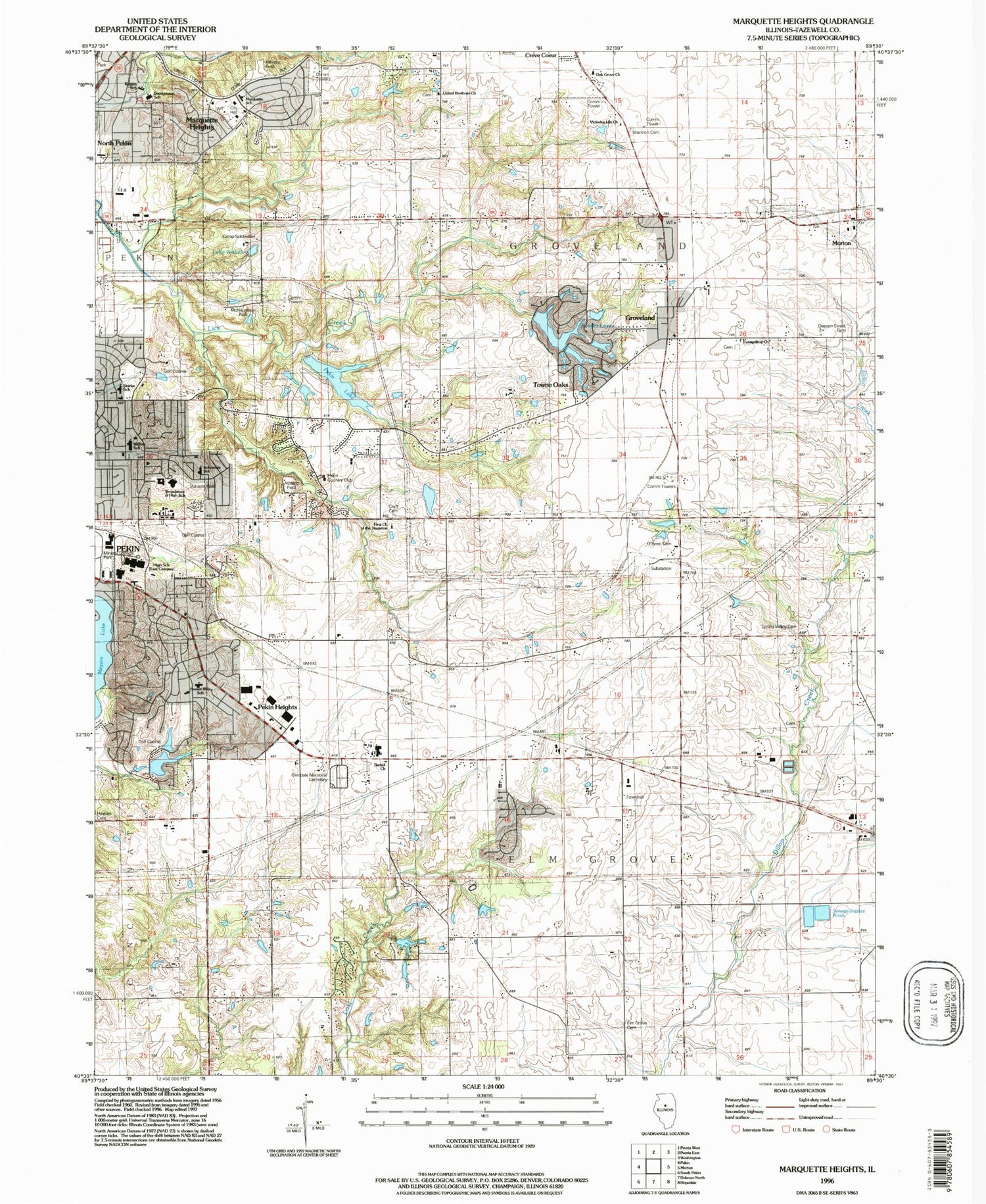 Classic USGS Marquette Heights Illinois 7.5'x7.5' Topo Map Image