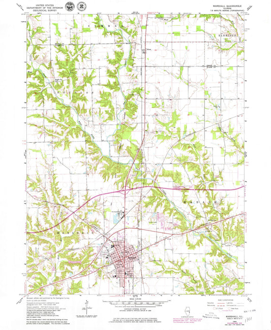 Classic USGS Marshall Illinois 7.5'x7.5' Topo Map Image
