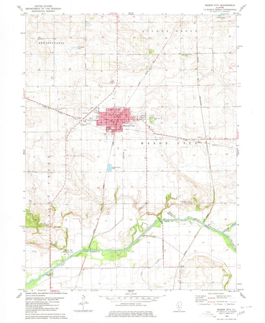 Classic USGS Mason City Illinois 7.5'x7.5' Topo Map Image