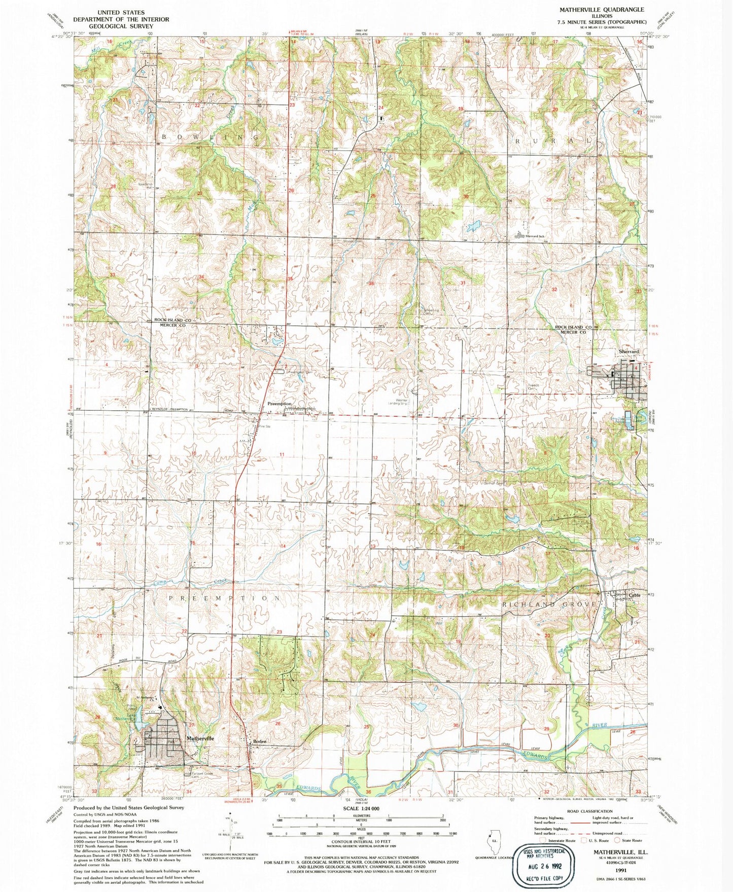 Classic USGS Matherville Illinois 7.5'x7.5' Topo Map Image