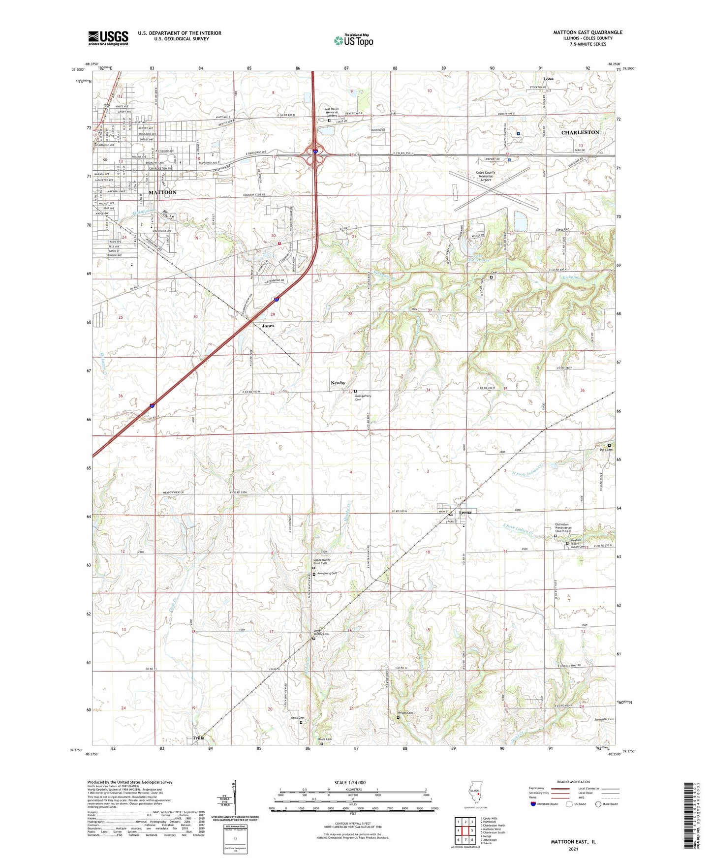 Mattoon East Illinois US Topo Map Image