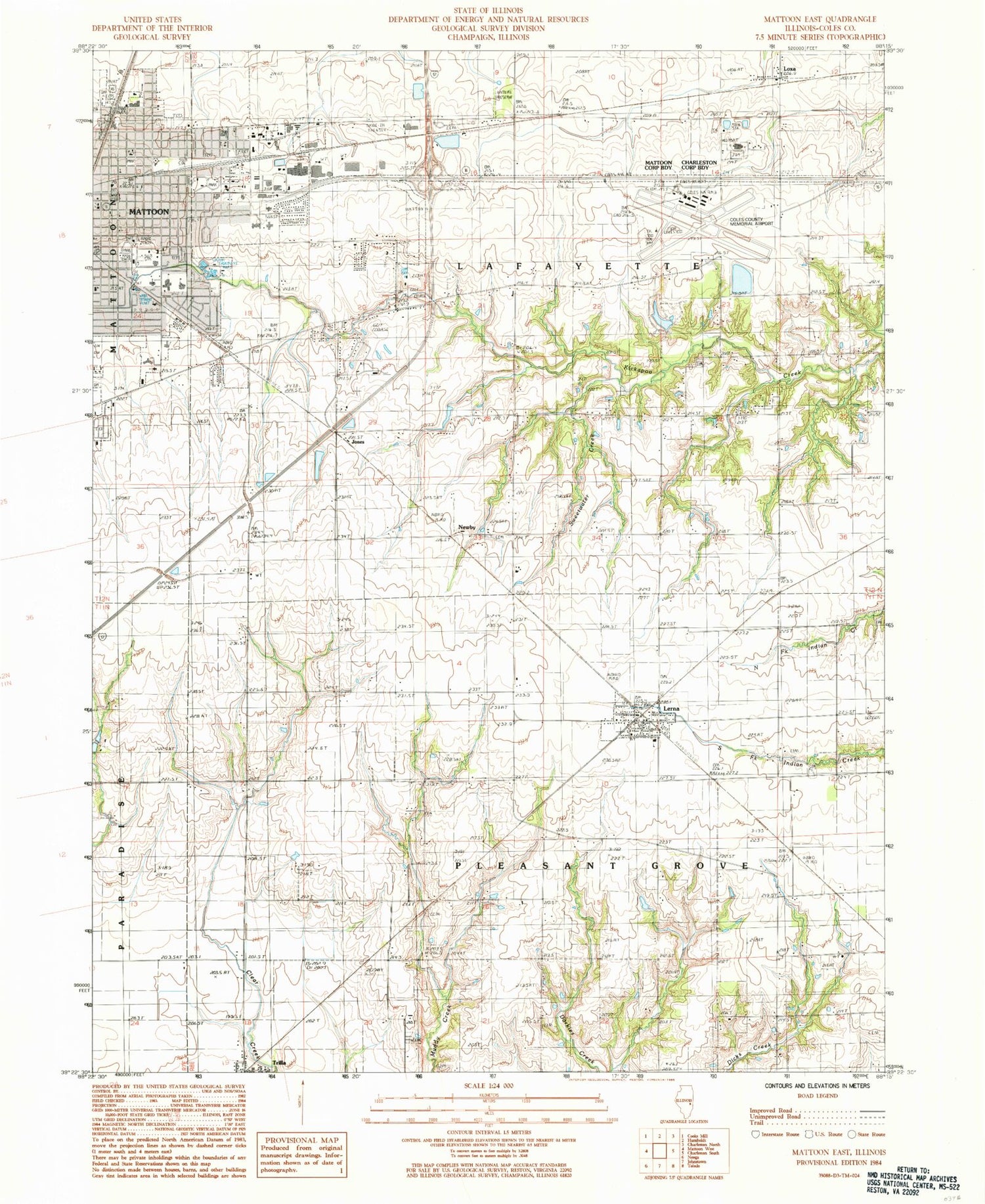 Classic USGS Mattoon East Illinois 7.5'x7.5' Topo Map Image