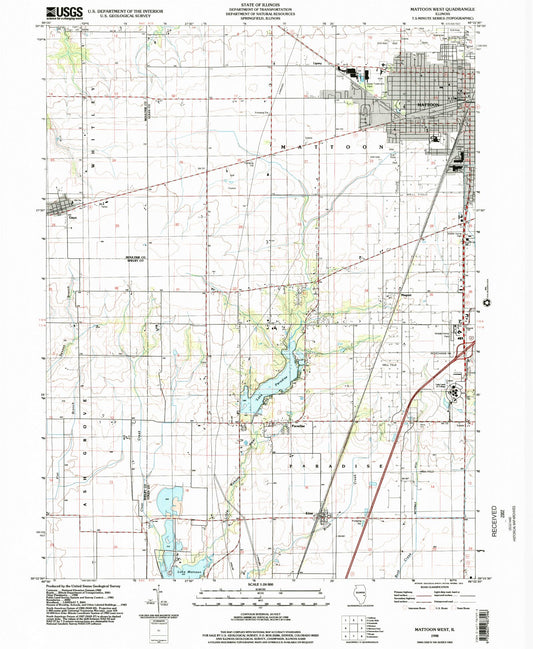 Classic USGS Mattoon West Illinois 7.5'x7.5' Topo Map Image