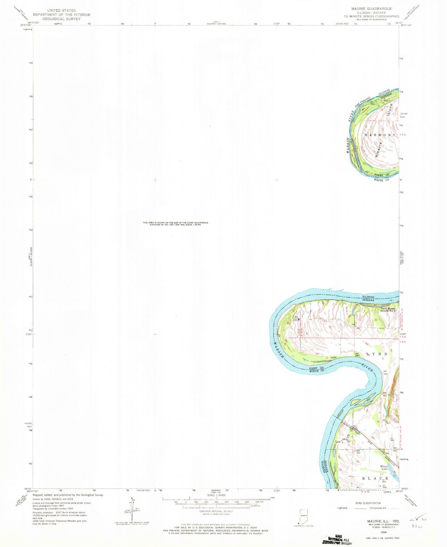 Classic USGS Maunie Illinois 7.5'x7.5' Topo Map Image