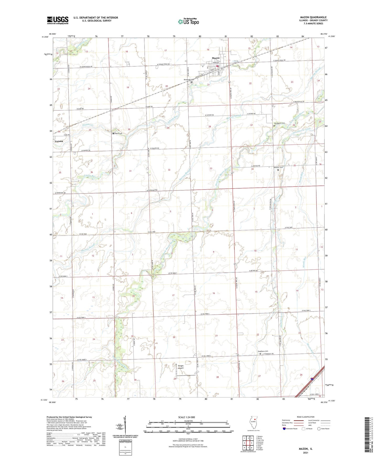 Mazon Illinois US Topo Map Image