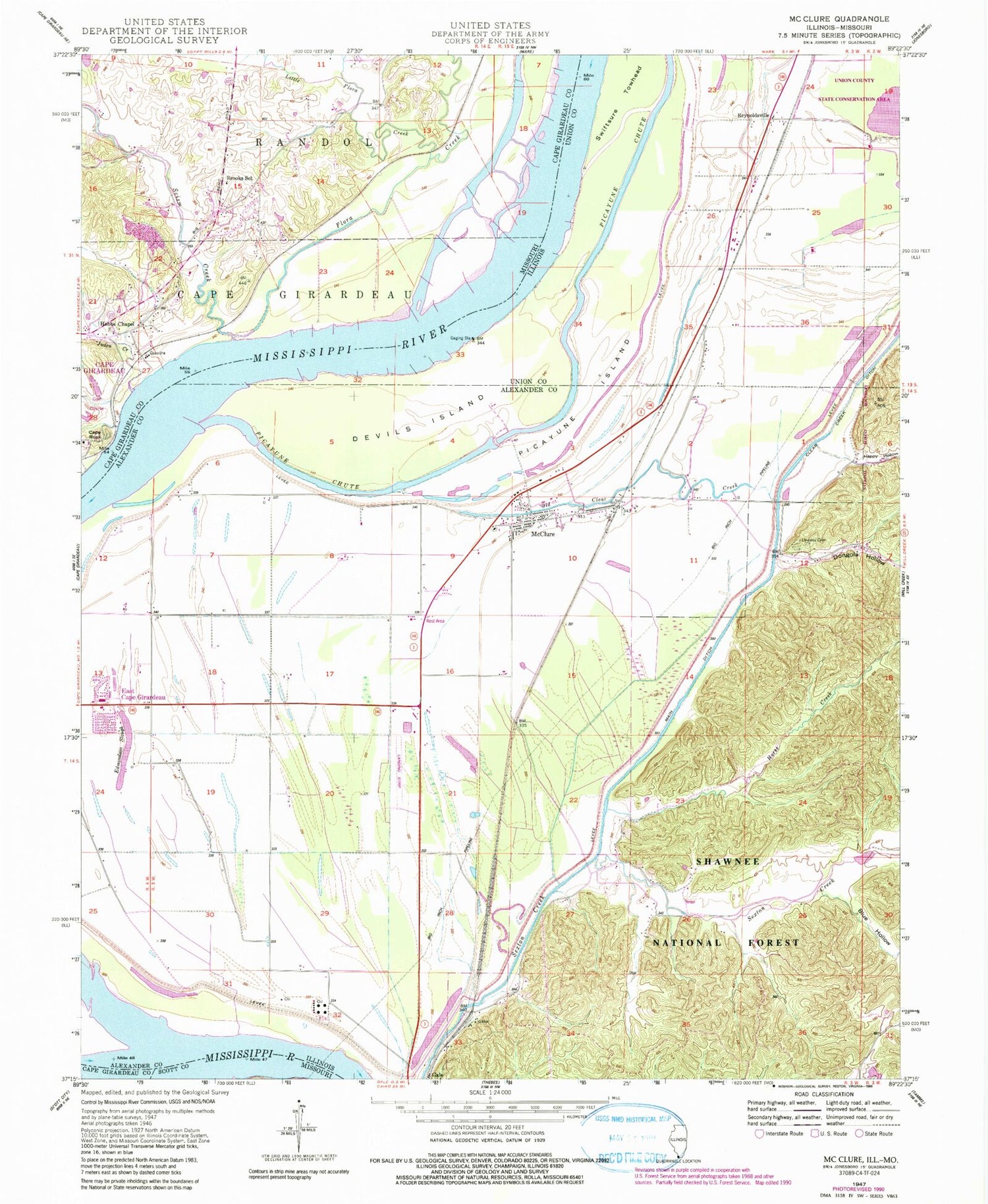Classic USGS McClure Illinois 7.5'x7.5' Topo Map Image
