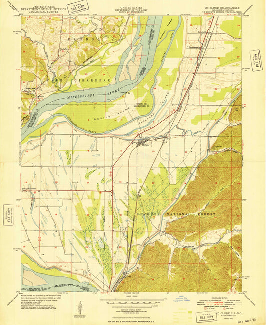 Classic USGS McClure Illinois 7.5'x7.5' Topo Map Image