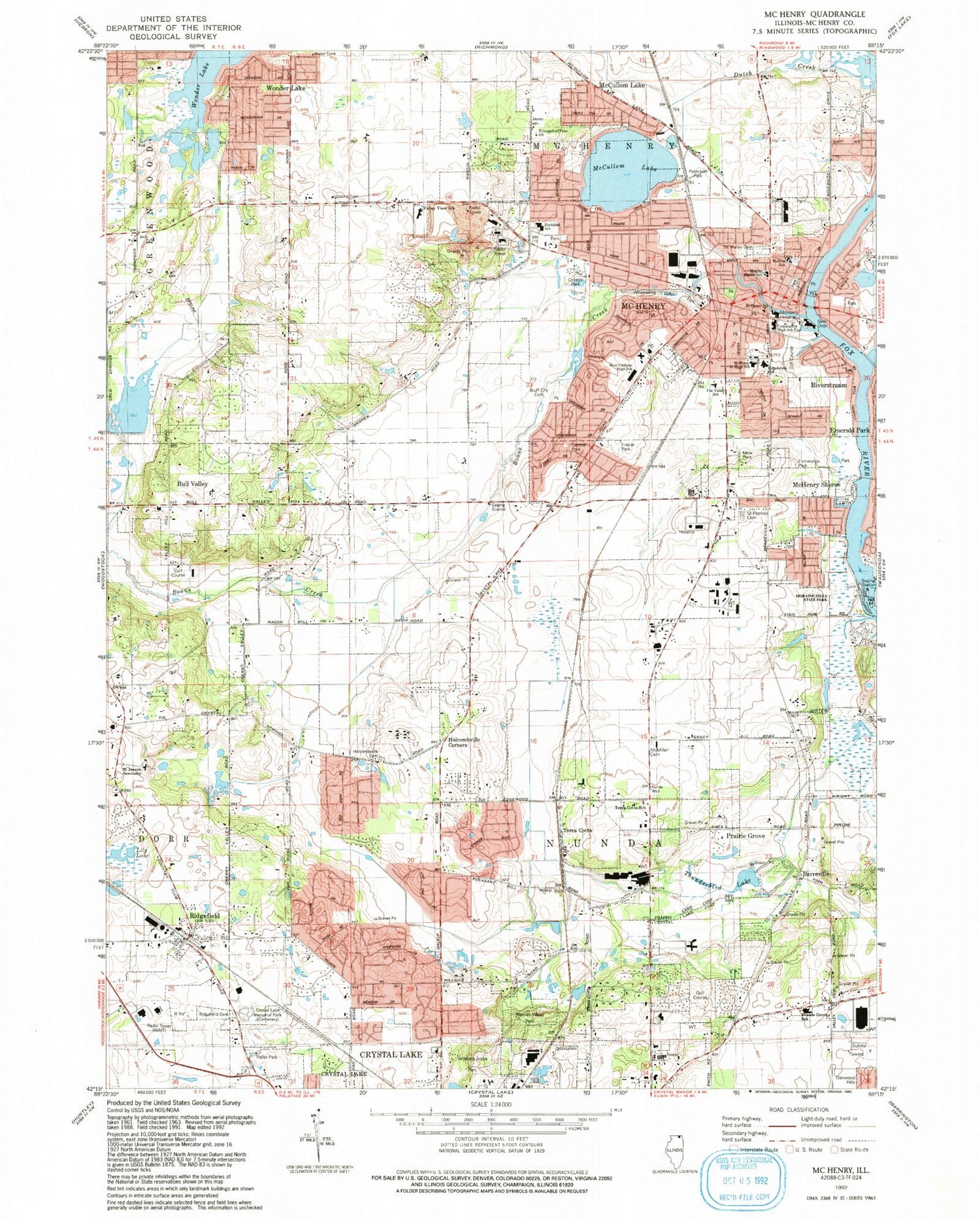 Classic USGS McHenry Illinois 7.5'x7.5' Topo Map Image