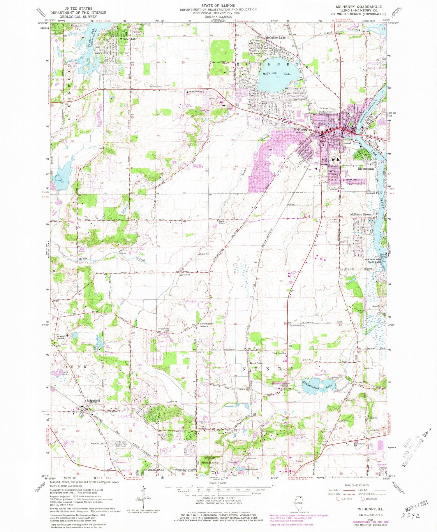 Classic USGS McHenry Illinois 7.5'x7.5' Topo Map Image