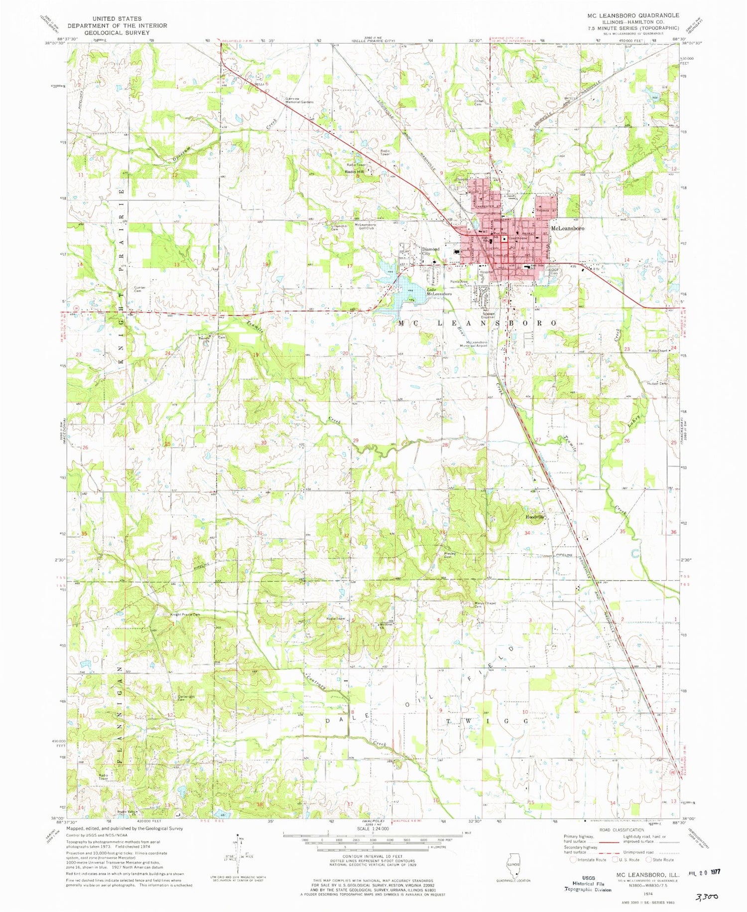Classic USGS McLeansboro Illinois 7.5'x7.5' Topo Map Image