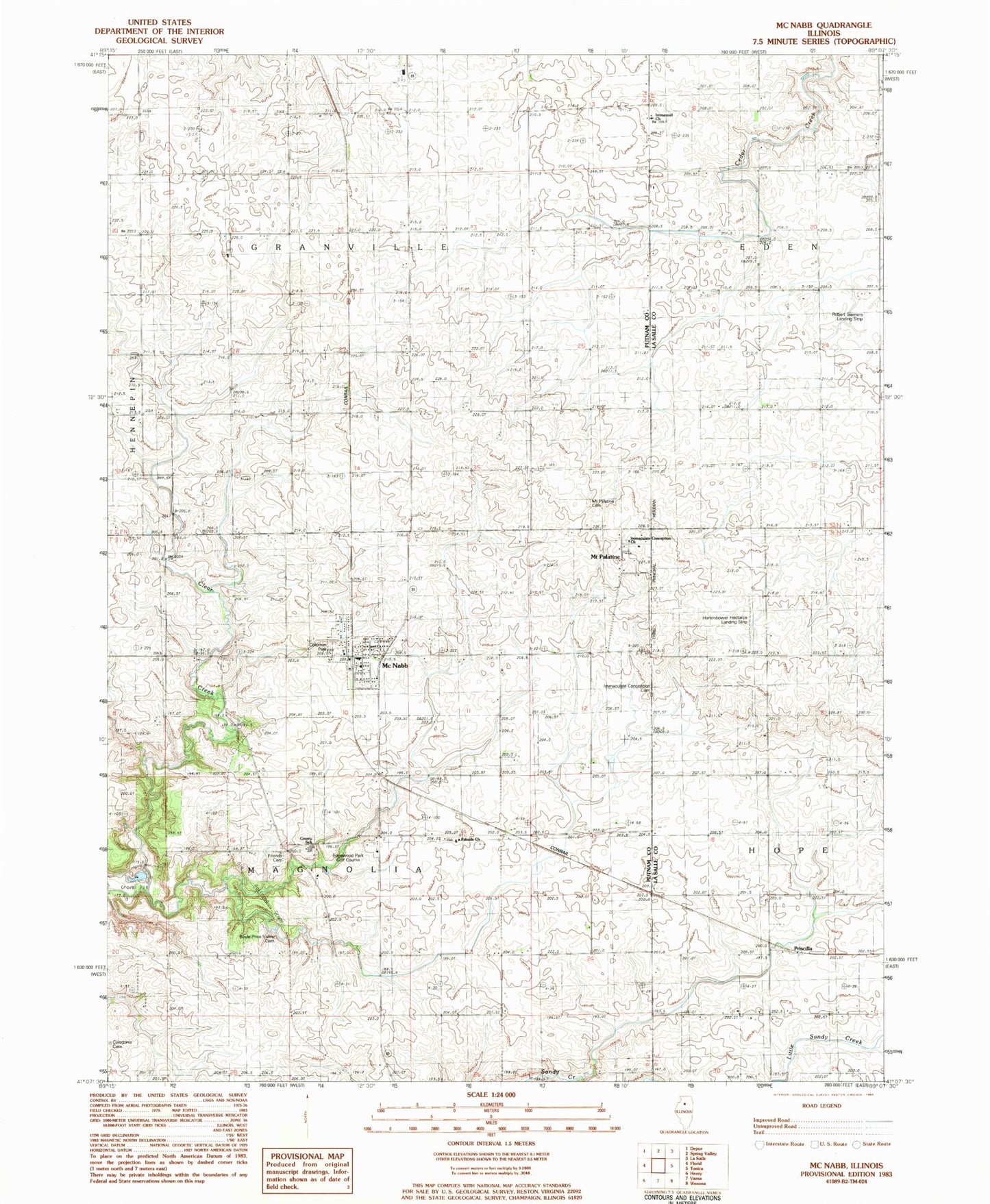 Classic USGS McNabb Illinois 7.5'x7.5' Topo Map Image