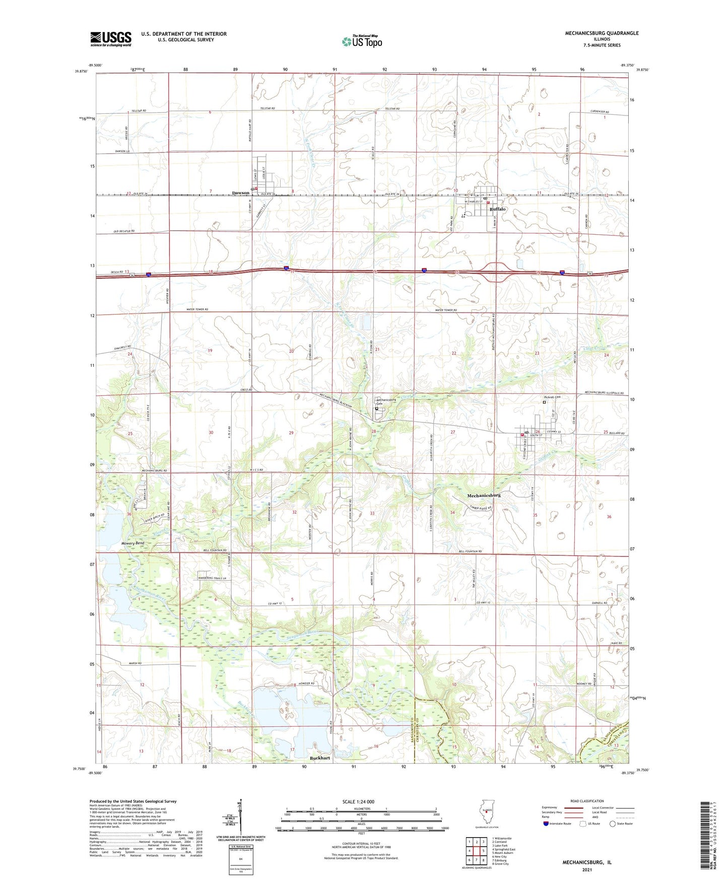 Mechanicsburg Illinois US Topo Map Image