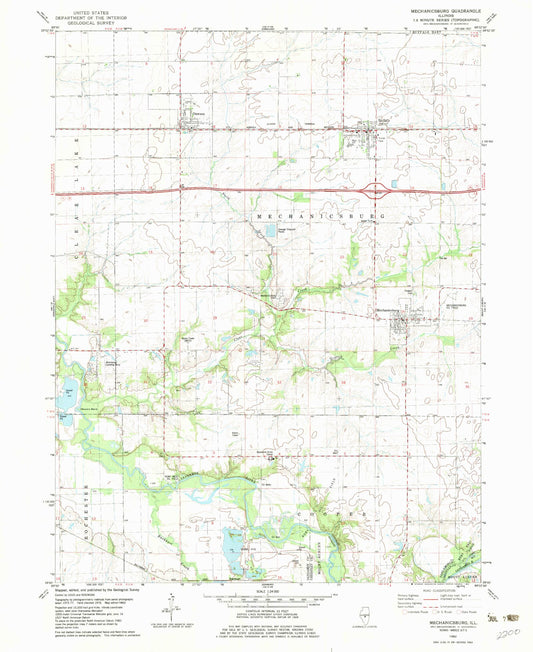 Classic USGS Mechanicsburg Illinois 7.5'x7.5' Topo Map Image