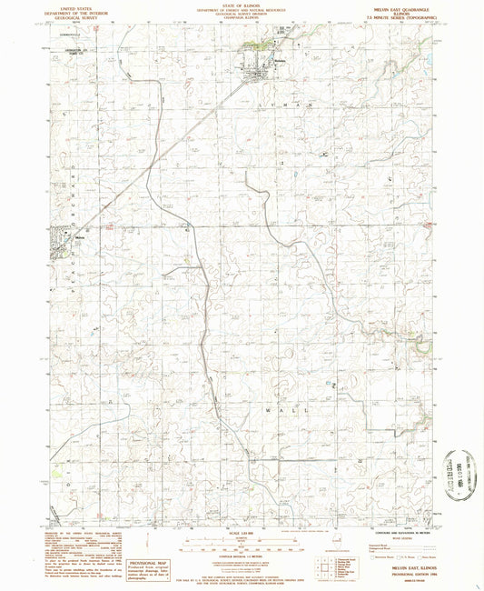 Classic USGS Melvin East Illinois 7.5'x7.5' Topo Map Image