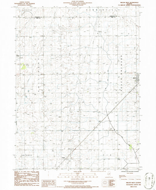 Classic USGS Melvin West Illinois 7.5'x7.5' Topo Map Image