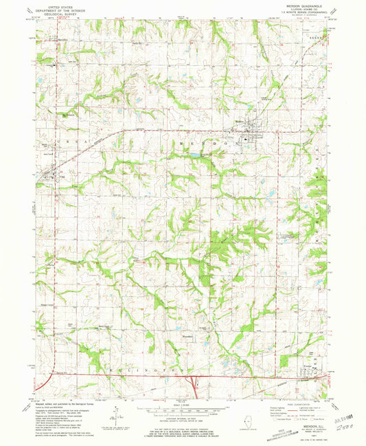 Classic USGS Mendon Illinois 7.5'x7.5' Topo Map Image