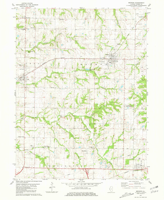 Classic USGS Mendon Illinois 7.5'x7.5' Topo Map Image