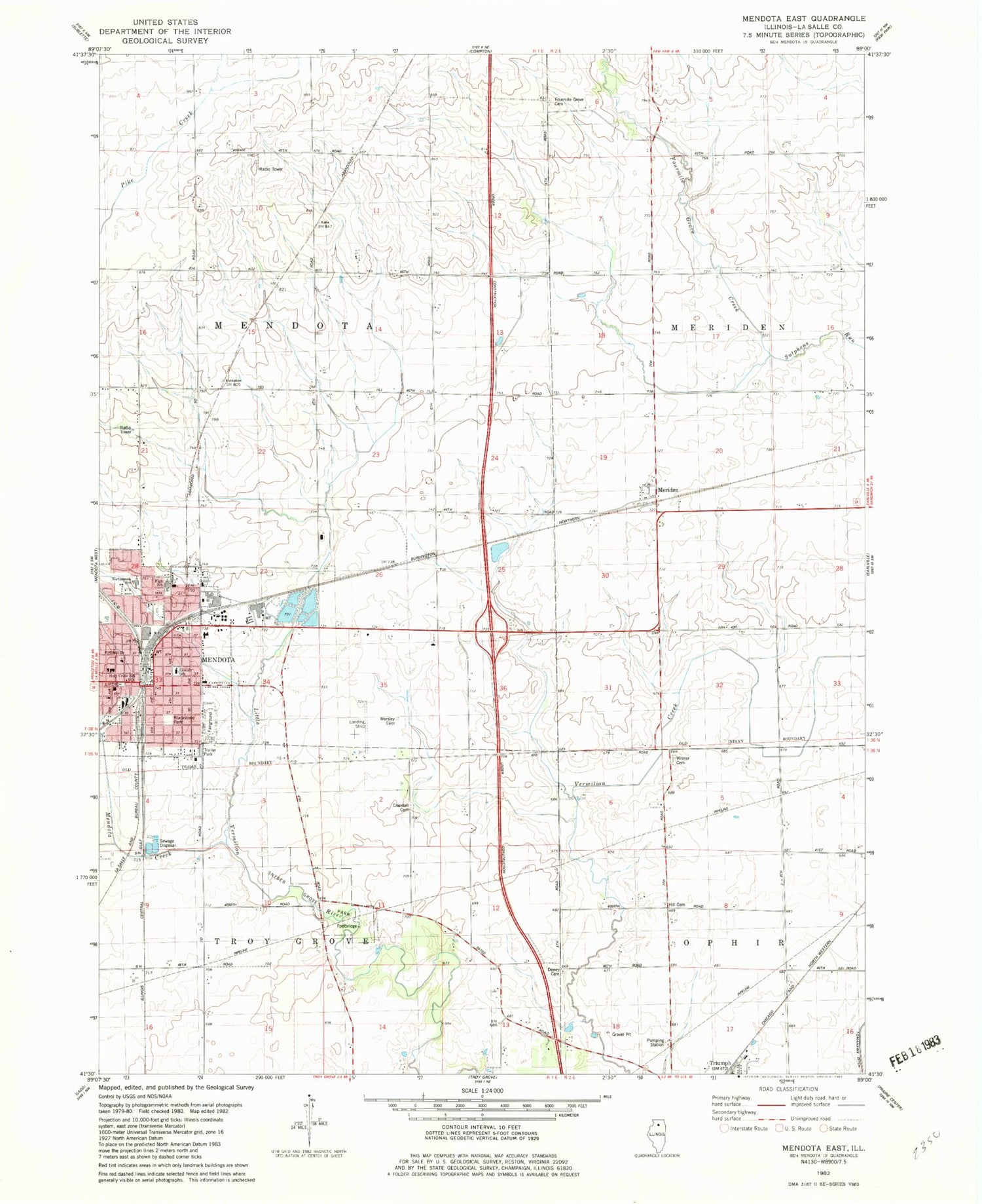 Classic USGS Mendota East Illinois 7.5'x7.5' Topo Map Image