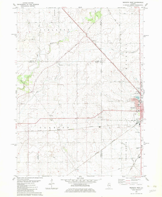 Classic USGS Mendota West Illinois 7.5'x7.5' Topo Map Image