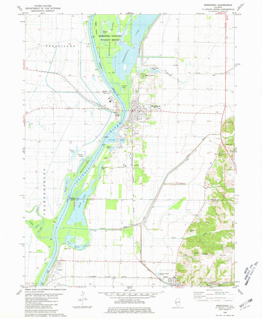 Classic USGS Meredosia Illinois 7.5'x7.5' Topo Map Image