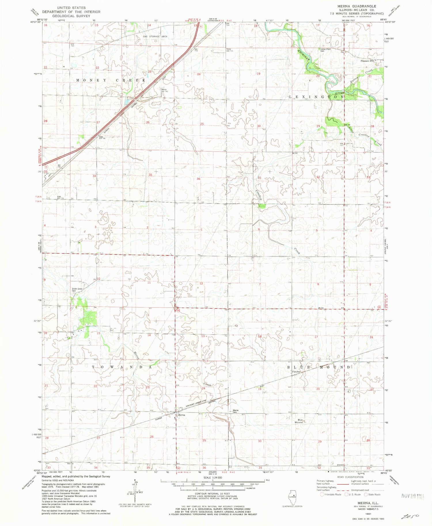 Classic USGS Merna Illinois 7.5'x7.5' Topo Map Image
