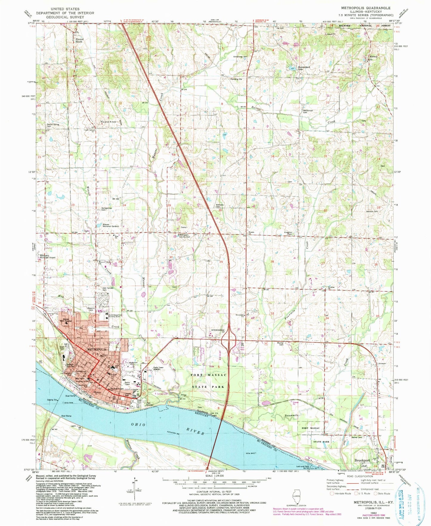 Classic USGS Metropolis Illinois 7.5'x7.5' Topo Map Image