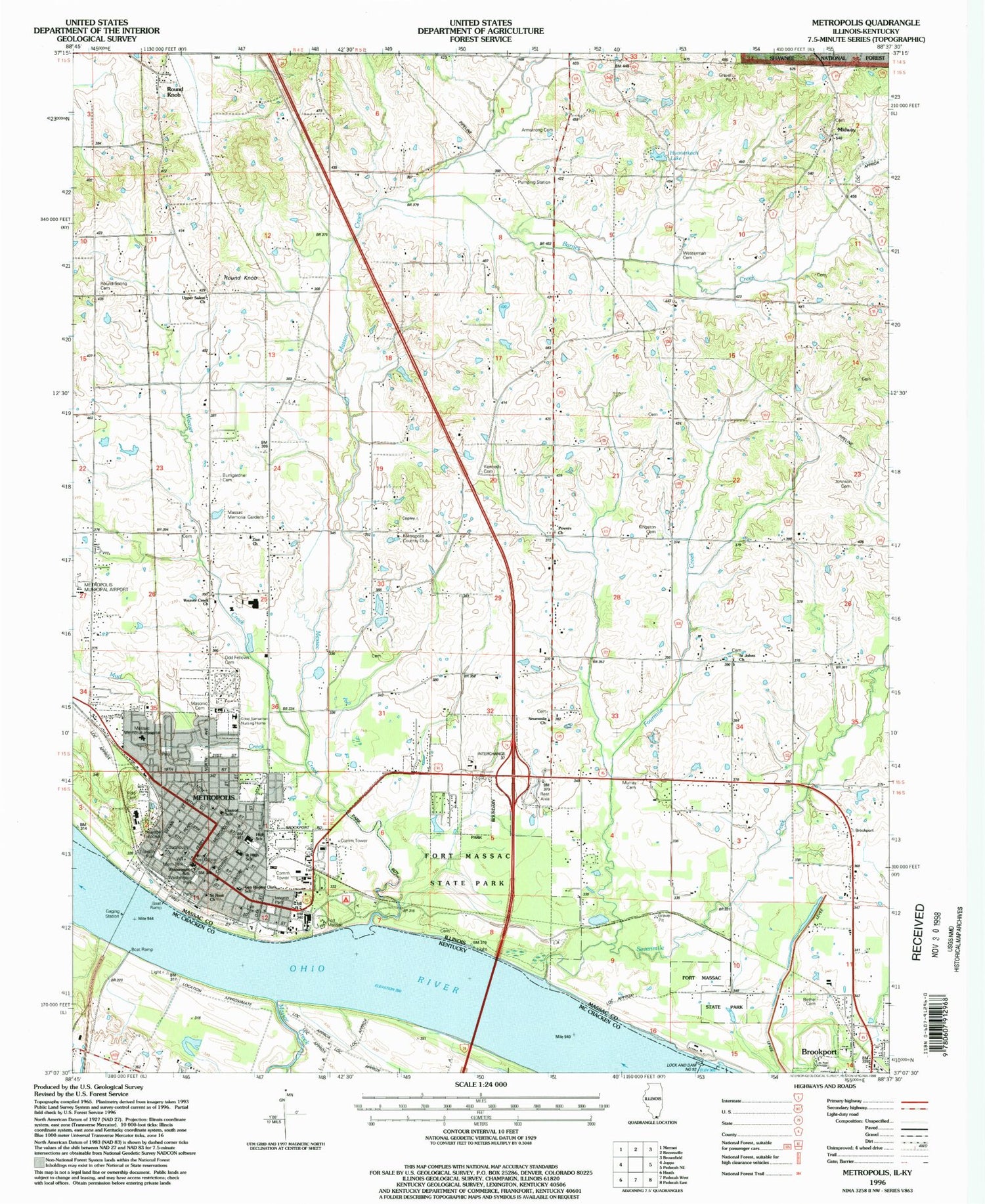 Classic USGS Metropolis Illinois 7.5'x7.5' Topo Map Image
