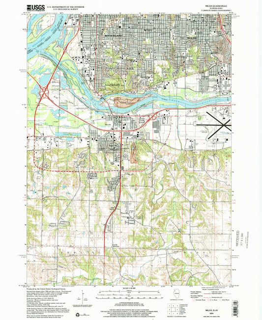 Classic USGS Milan Illinois 7.5'x7.5' Topo Map Image
