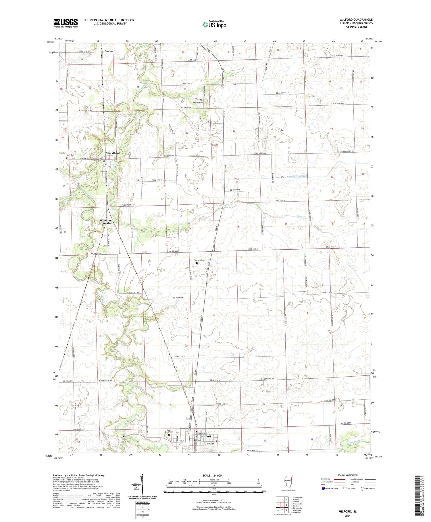 Milford Illinois US Topo Map Image
