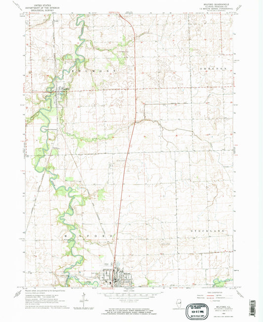 Classic USGS Milford Illinois 7.5'x7.5' Topo Map Image