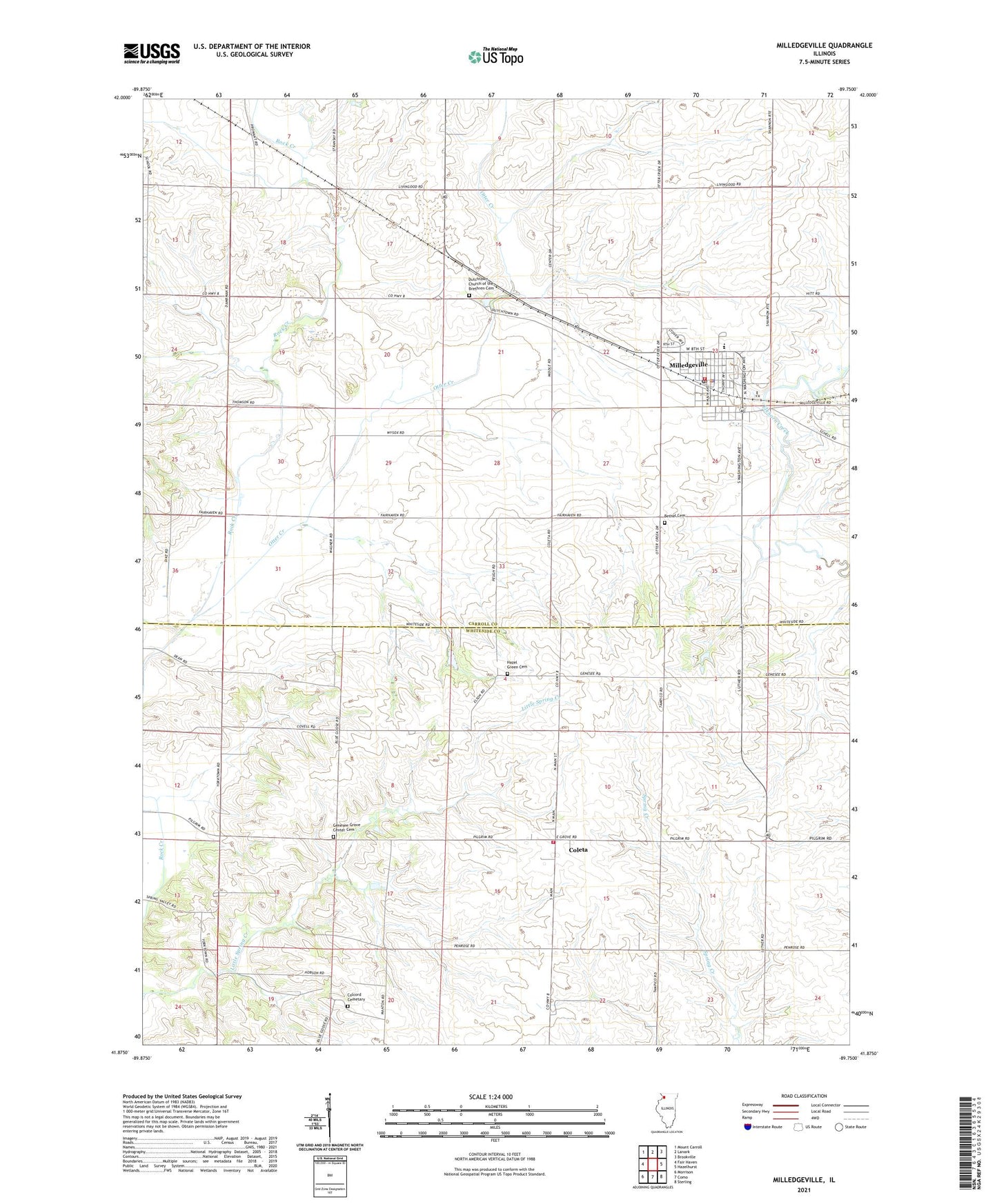 Milledgeville Illinois US Topo Map Image