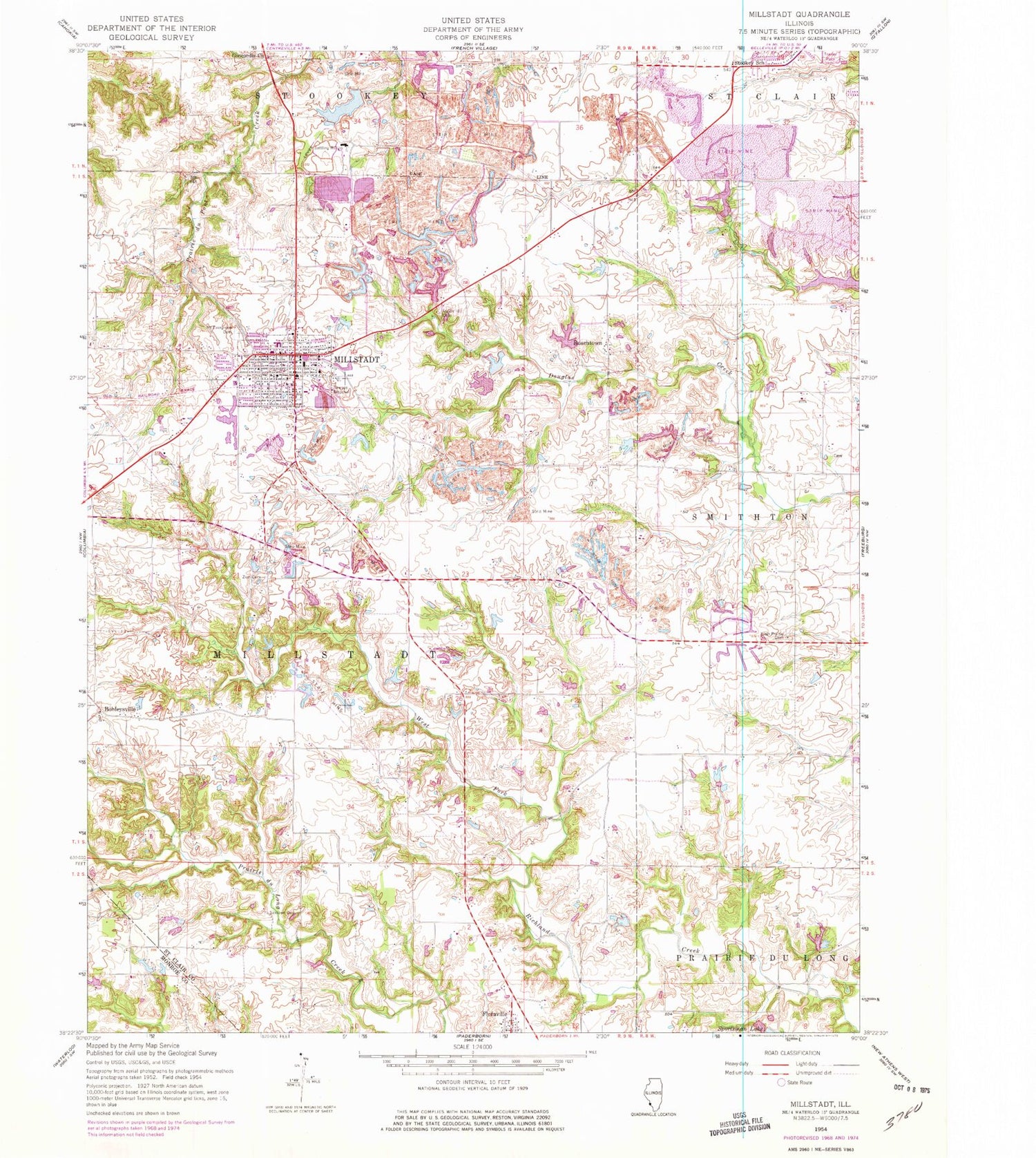 Classic USGS Millstadt Illinois 7.5'x7.5' Topo Map Image