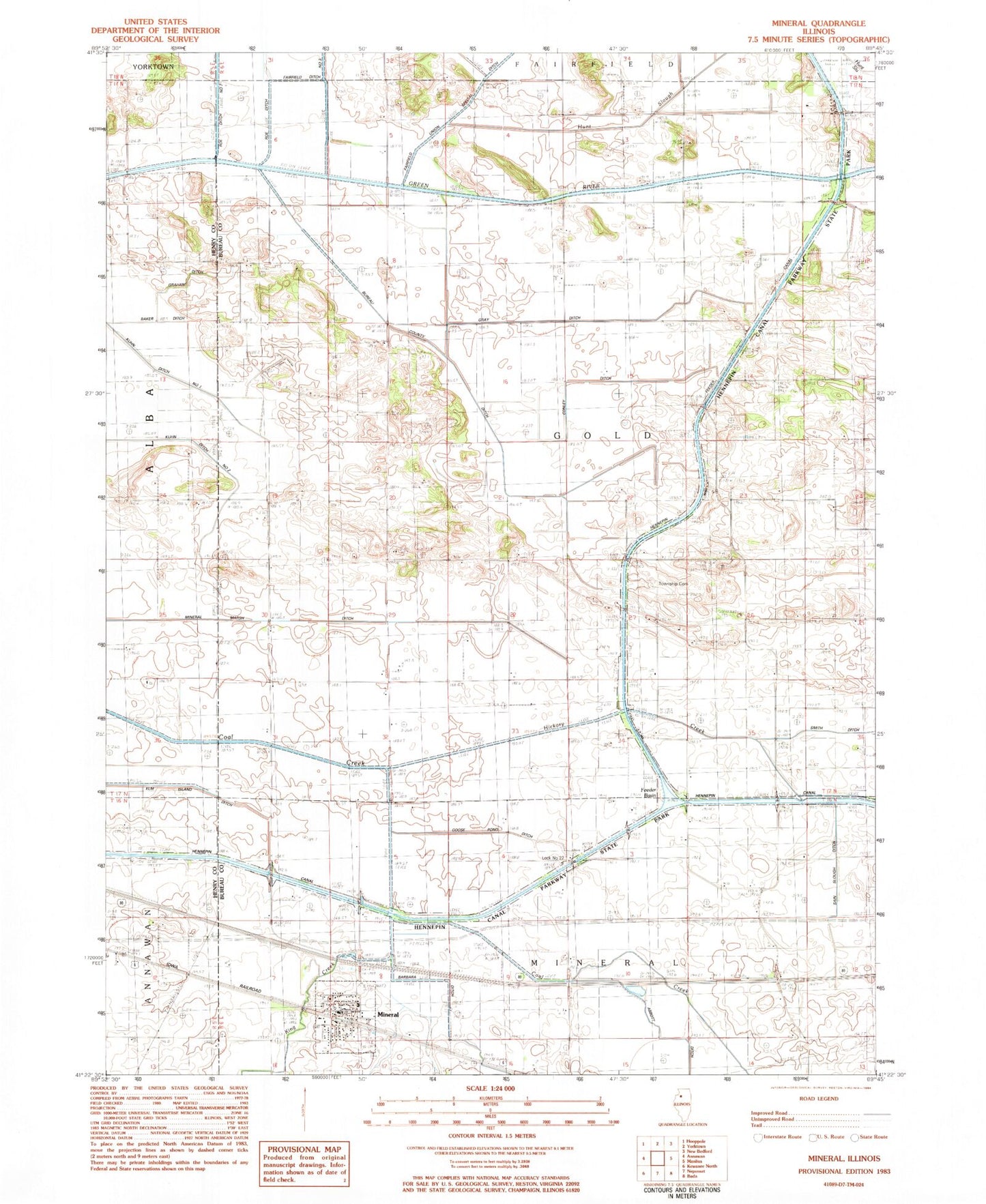 Classic USGS Mineral Illinois 7.5'x7.5' Topo Map Image