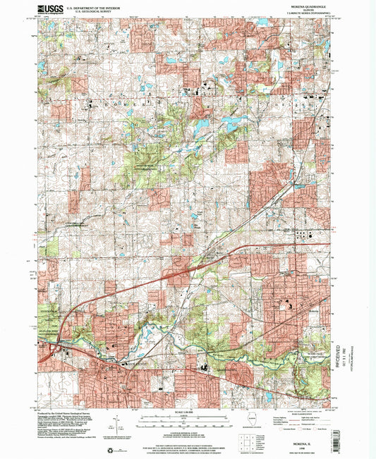 Classic USGS Mokena Illinois 7.5'x7.5' Topo Map Image