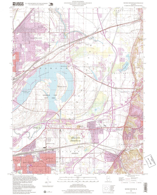 Classic USGS Monks Mound Illinois 7.5'x7.5' Topo Map Image