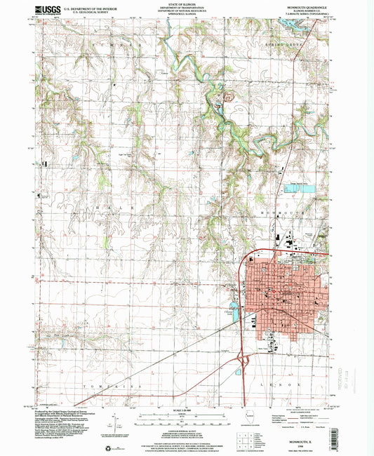 Classic USGS Monmouth Illinois 7.5'x7.5' Topo Map Image