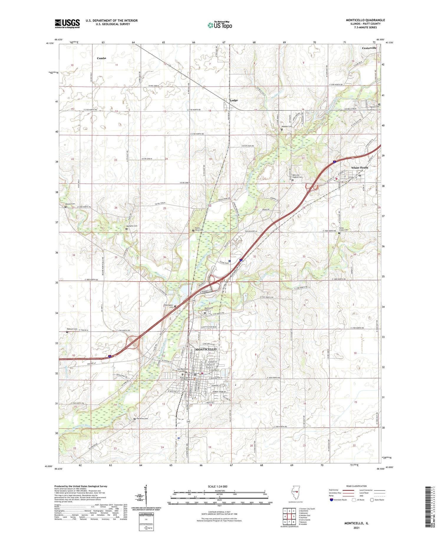 Monticello Illinois US Topo Map Image
