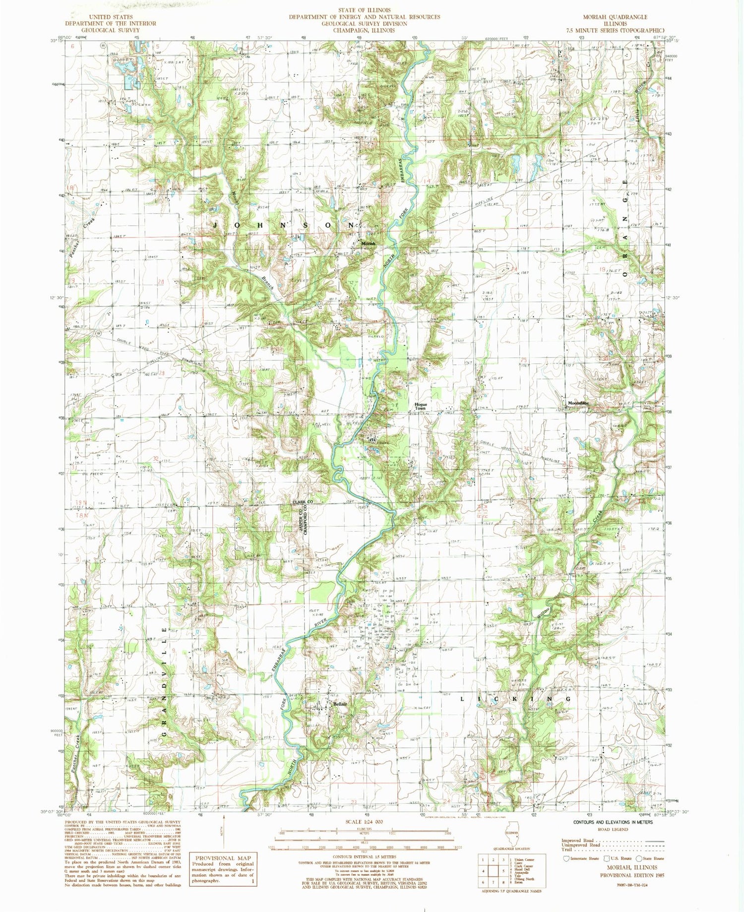 Classic USGS Moriah Illinois 7.5'x7.5' Topo Map Image