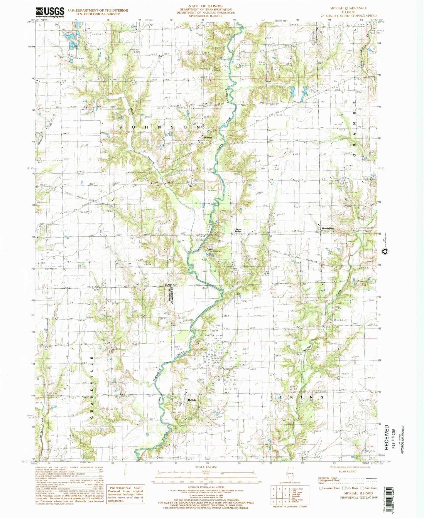 Classic USGS Moriah Illinois 7.5'x7.5' Topo Map Image