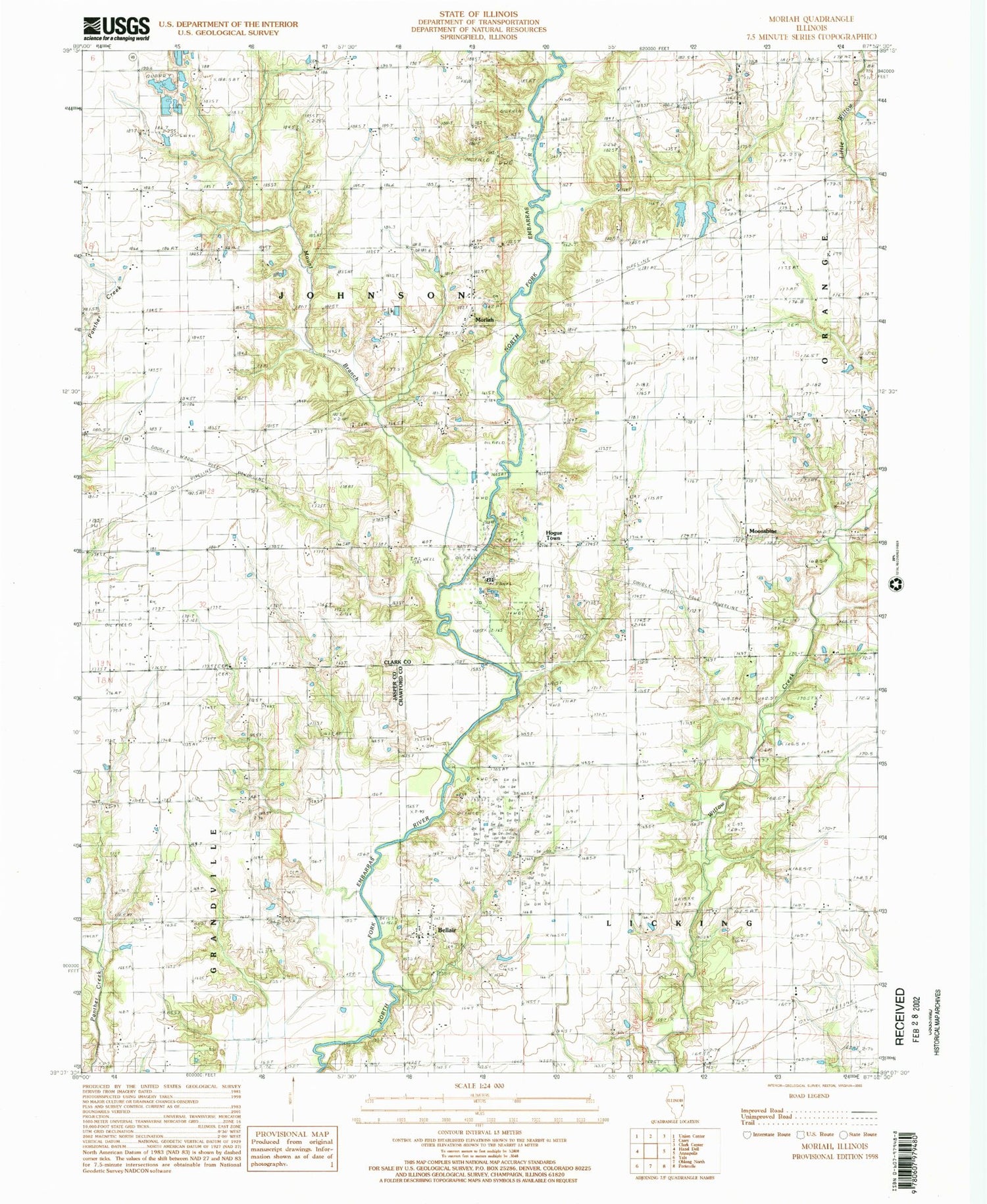 Classic USGS Moriah Illinois 7.5'x7.5' Topo Map Image